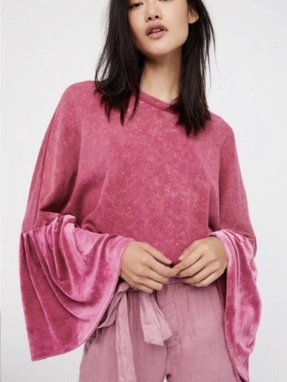 Free People Glorious Bell Sleeve Pullover in Washed Berry Pink